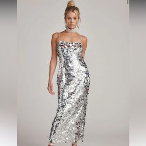Silver Sequin Evening Dress